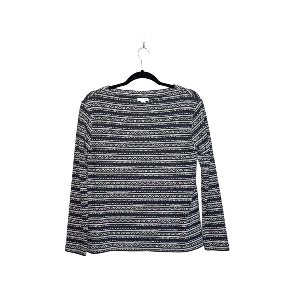 J. Jill Gray & White Embroidered Boatneck Pullover Sweater Xsmall Women’s